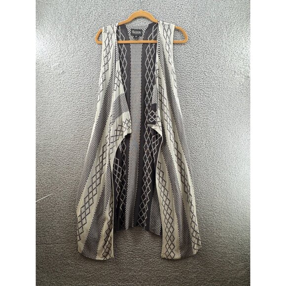 Mia Maddison Sleeveless Open Front Striped & Diamond Patterned Cardigan Size L - Picture 1 of 6